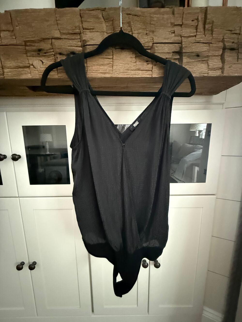 PAIGE Black Snake Print Bodysuit XS V-Neck Sleeveless Silky Thong